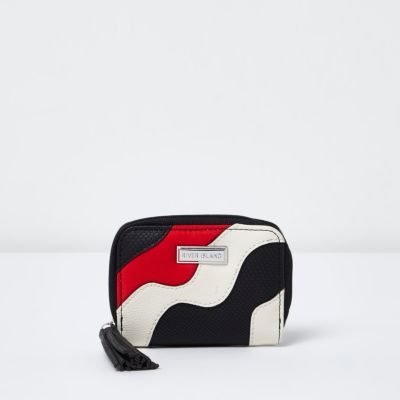 Girls white and black colour block wave purse